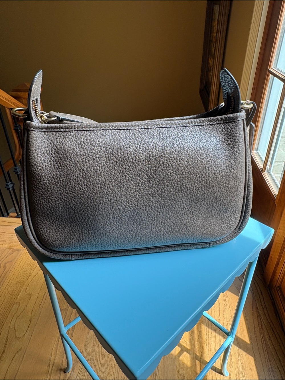 Coach Cary Small Soft Pebble Leather Crossbody Bag in Dark Stone with Dust Bag